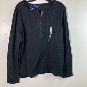 Womens Chaps Pleat Front 1/2 Button Knit Tunic Long Sleeve XL NWT Black Red Cott